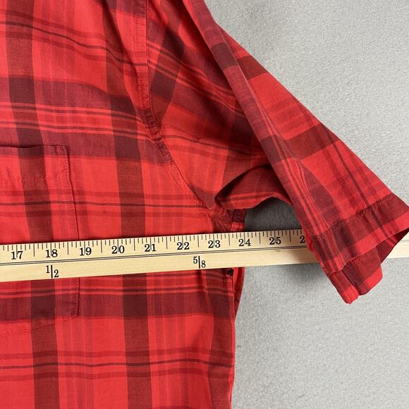 VTG Gap Shirt Mens Large Red Plaid Button Up Short Sleeve Cotton USA Made 90s - Picture 6 of 13